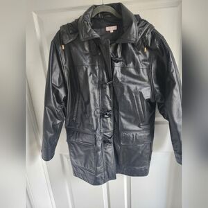 Vintage Y2K Leather Duffle Cocoon Relaxed Fit Leather Mid Length Coat Ladies M